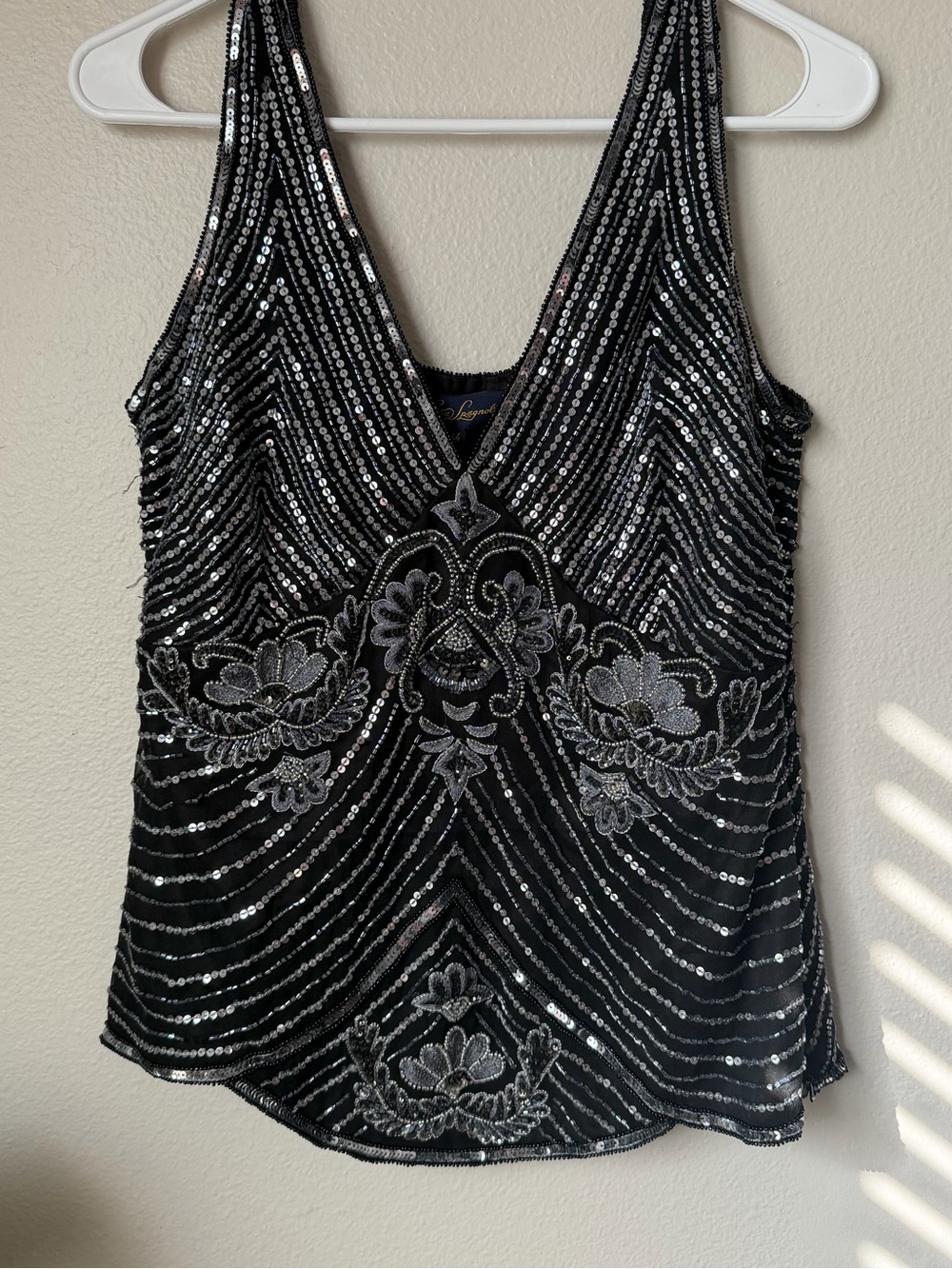 Luisa Spagnoli Beaded Silk Top Size 44 Black Sequined Art Deco Gatsby Fairycore - Picture 2 of 6